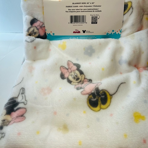 Disney Baby Soft & Cuddly Minnie Mouse 30" x 40" White Baby Blanket - Picture 7 of 10